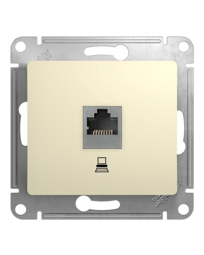 Glossa розетка RJ45 1-местная, кат. 5Е, скрытой установки, механизм, бежевый (GSL000281K). Розетка компьютерная. Systeme Electric в Ярославле