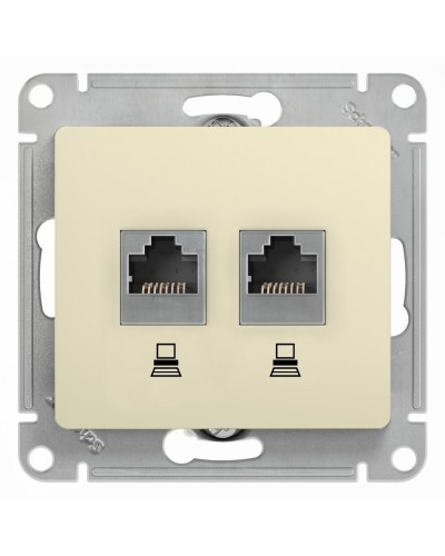 Glossa розетка RJ45+RJ45 2-местная, кат. 5Е, скрытой установки, механизм, бежевый (GSL000285KK). Розетка компьютерная. Systeme Electric в Ярославле