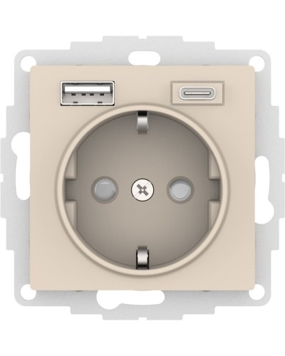 AtlasDesign розетка 1-местная с 2 USB A+C, скрытой установки, механизм, бежевый (ATN000232). Розетка с USB. Systeme Electric в Ярославле