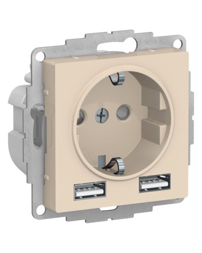 AtlasDesign розетка 1-местная с 2 USB A+A, скрытой установки, механизм, бежевый (ATN000230). Розетка с USB. Systeme Electric в Ярославле