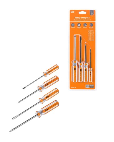 Набор отверток 4шт.: SL3x75, SL5х100, PH1х75, PH2х100, блистер, CS Гранит TDM (SQ1013-0101). Набор отверток. TDM ЕLECTRIC в Ярославле