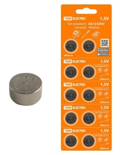 AG12/LR43 Alkaline 1,5V BP-10 TDM (SQ1702-0046). Элемент питания. TDM ЕLECTRIC в Ярославле