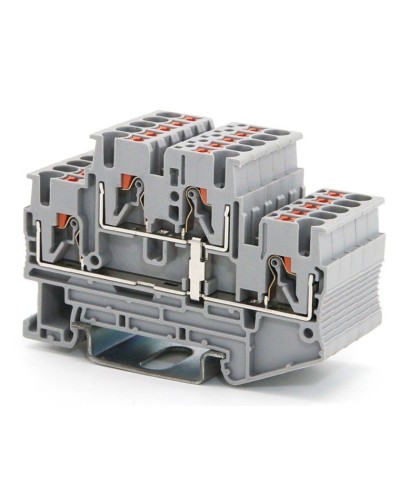 Клемма двухуровневая, зажим push-in, 2.5 кв.мм, серая (VPRTT-2.5-PV-GY). Клемма проходная, 4 точки подключения, уровни соединены перемычкой. ДКС в Ярославле