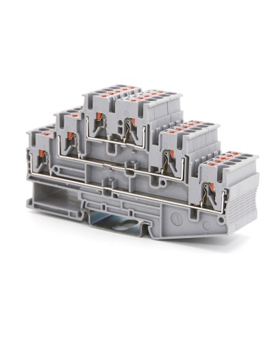 Клемма трехуровневая, зажим push-in, 2.5 кв.мм, серая (VPR-2.5-3L-GY). Клемма проходная, 6 точки подключения. ДКС в Ярославле