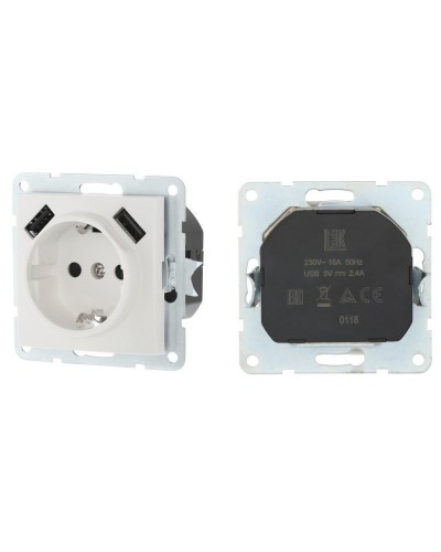 Розетка с з/к + 2xUSB разъема, 2А, белый LK60 (868004-1). Розетка. Экопласт в Ярославле