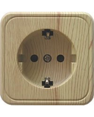 Розетка одинарная открытой установки с з/к, сосна, LK Standard (813225). Розетка с заземляющими контактами и защитными шторками. Экопласт в Ярославле