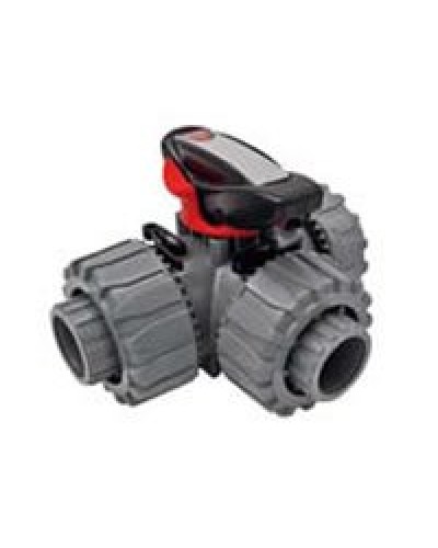 Ecoplast Кран шаровой трехходовой ПВХ D25 (уплотнение TPV, остальное EPDM) с муфтовым окончанием (49448). Кран шаровой, с муфтовым окончанием. Экопласт в Ярославле