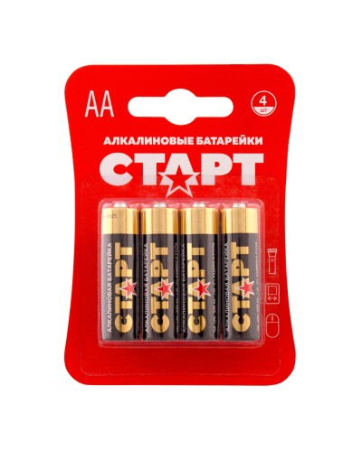 СТАРТ LR6-BL4 (1,5 В, AA, LR6), упак. 4 шт. БЛИСТЕР. Алкалиновые батарейки. СТАРТ в Ярославле