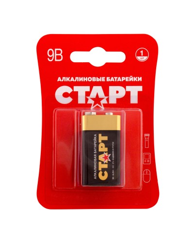 СТАРТ 6LR61-BL1 (9 В, Крона,  6LR61), БЛИСТЕР. Алкалиновая батарейка. СТАРТ в Ярославле