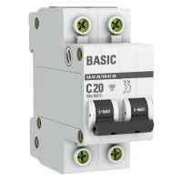 Автоматический выключатель 2P 20А (C) 4,5кА ВА 47-29 Basic (mcb4729-2-20C). Автоматический выключатель. EKF