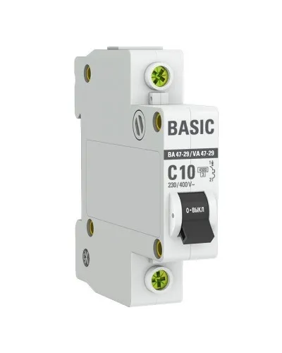 Автоматический выключатель 1P 10А (C) 4,5кА ВА 47-29 Basic (mcb4729-1-10C). Автоматический выключатель. EKF в Ярославле