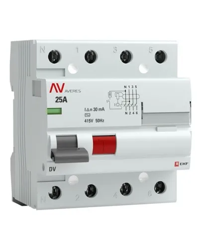 DV 4P 25А/ 30мА (AC)  AVERES (rccb-4-25-30-ac-av). Выключатели дифференциального тока (УЗО). EKF в Ярославле