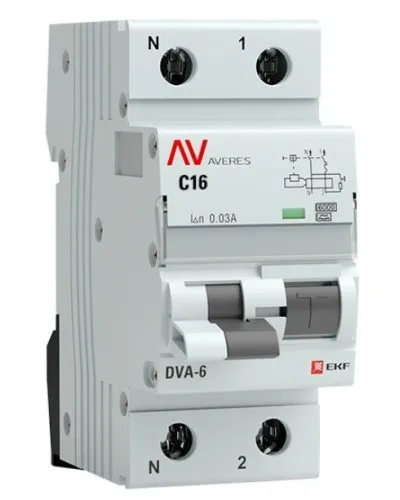 DVA-6 1P+N 16А (C) 30мА (AC) 6кА  AVERES (rcbo6-1pn-16C-30-ac-av). Автоматический выключатель дифференциального тока. EKF в Ярославле