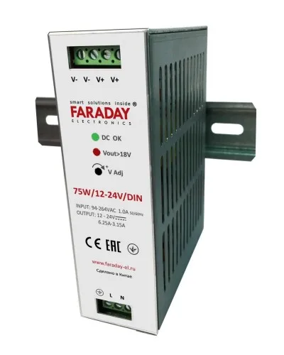 75W/12-24V/DIN. Блок питания. FARADAY в Ярославле