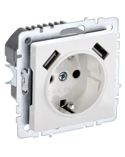 Розетка с з/к с USB A+A 2,1А РЮш10-1-БрБ белый BRITE (BR-R14-16-U21-D21-K01). Розетка с заземлением с защитными шторками, 2,1А. IEK в Ярославле