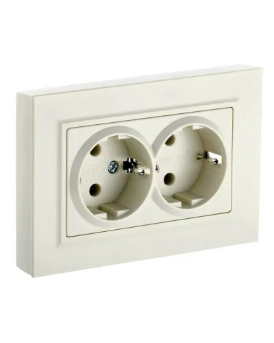 Розетка 2-местная с з/к РС12-3-БрКр бежевый BRITE (BR-R21-16-K10-F). Розетка с заземлением без защитных шторок в сборе. IEK в Ярославле