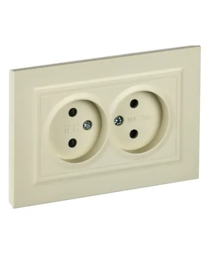 Розетка 2-местная без з/к РСш12-2-БрКр бежевый BRITE (BR-R23-10-K10-F). Розетка без заземления с защитными шторками в сборе. IEK в Ярославле