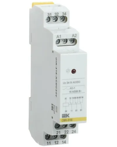 Реле промежуточное модульное OIR 3 контакта 16А 24В AC/DC (OIR-316-ACDC24V). Реле промежуточное модульное. IEK в Ярославле