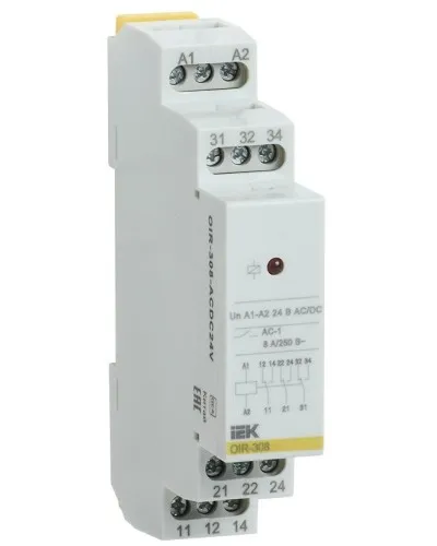Реле промежуточное модульное OIR 3 контакта 8А 24В AC/DC (OIR-308-ACDC24V). Реле промежуточное модульное. IEK в Ярославле