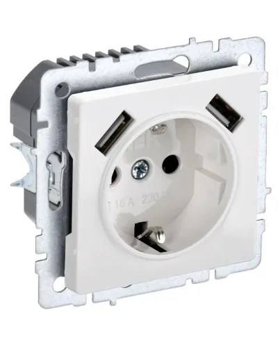 Розетка с з/к с USB A+A 3,1А РЮш10-2-БрБ белый BRITE (BR-R14-16-U21-D31-K01). Розетка с заземлением с защитными шторками, 3,1А. IEK в Ярославле