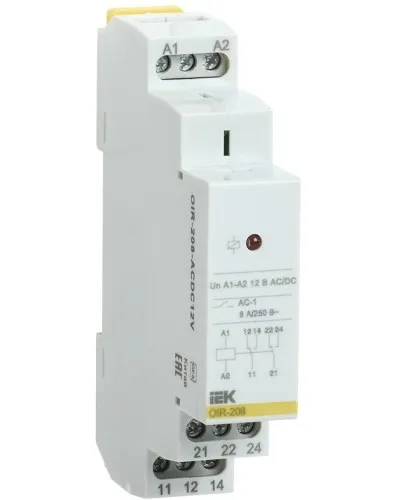Реле промежуточное модульное OIR 2 контакта 8А 12В AC/DC (OIR-208-ACDC12V). Реле промежуточное модульное. IEK в Ярославле