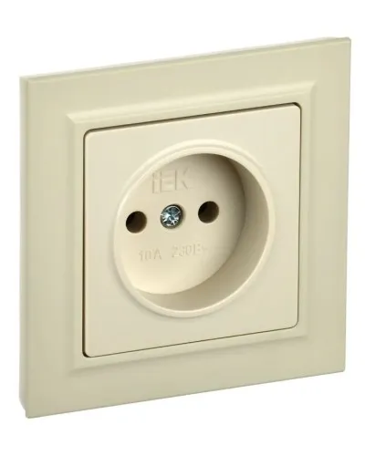 Розетка без з/к в сборе РСР10-1-0-БрКр бежевый BRITE (BR-R10-10-K10-F). Розетка без заземления без защитных шторок. IEK в Ярославле
