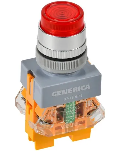 Кнопка D7-11DNZS d=22мм красная GENERICA (BBT50-11DNZS-3-11-K04-G). Кнопка управления с подсветкой и фиксацией. IEK в Ярославле