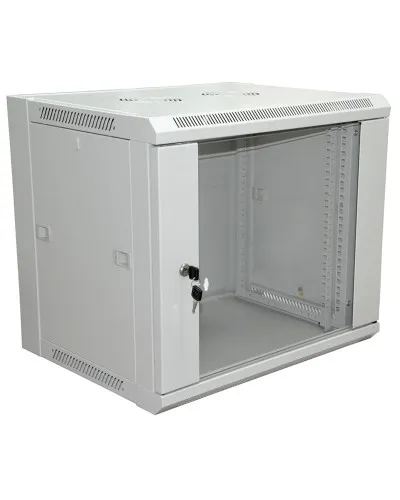 Шкаф телекоммуникационный 19 настенный 12U 600×450×635 мм (ШxГxВ) - передняя дверь стекло, боковые стенки съемные (разобранный) RAL 7035 (04-2202). Шкаф телекоммуникационный 19 настенный 12U. Rexant в Ярославле