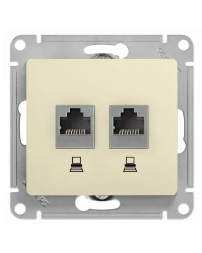 Glossa розетка RJ11+RJ45, 2-местная, кат. 5Е, скрытой установки, механизм, бежевый (GSL000285). Розетка компьютерная + телефонная. Systeme Electric в Ярославле