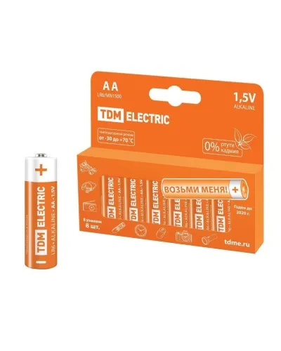 LR6 AA Alkaline 1,5V PAK-8 TDM (SQ1702-0009). Элемент питания. TDM ЕLECTRIC в Ярославле