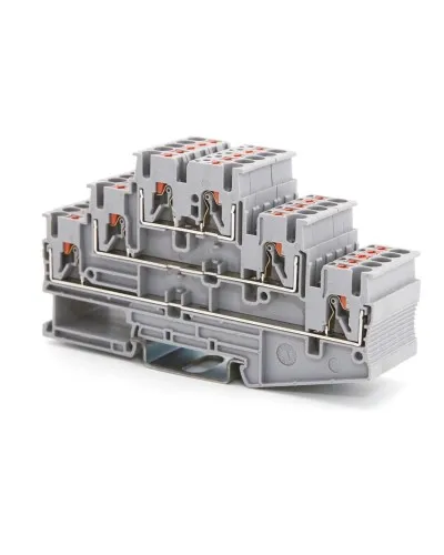 Клемма трехуровневая, зажим push-in, 2.5 кв.мм, синяя (VPR-2.5-3L-BU). Клемма проходная, 6 точки подключения. ДКС в Ярославле